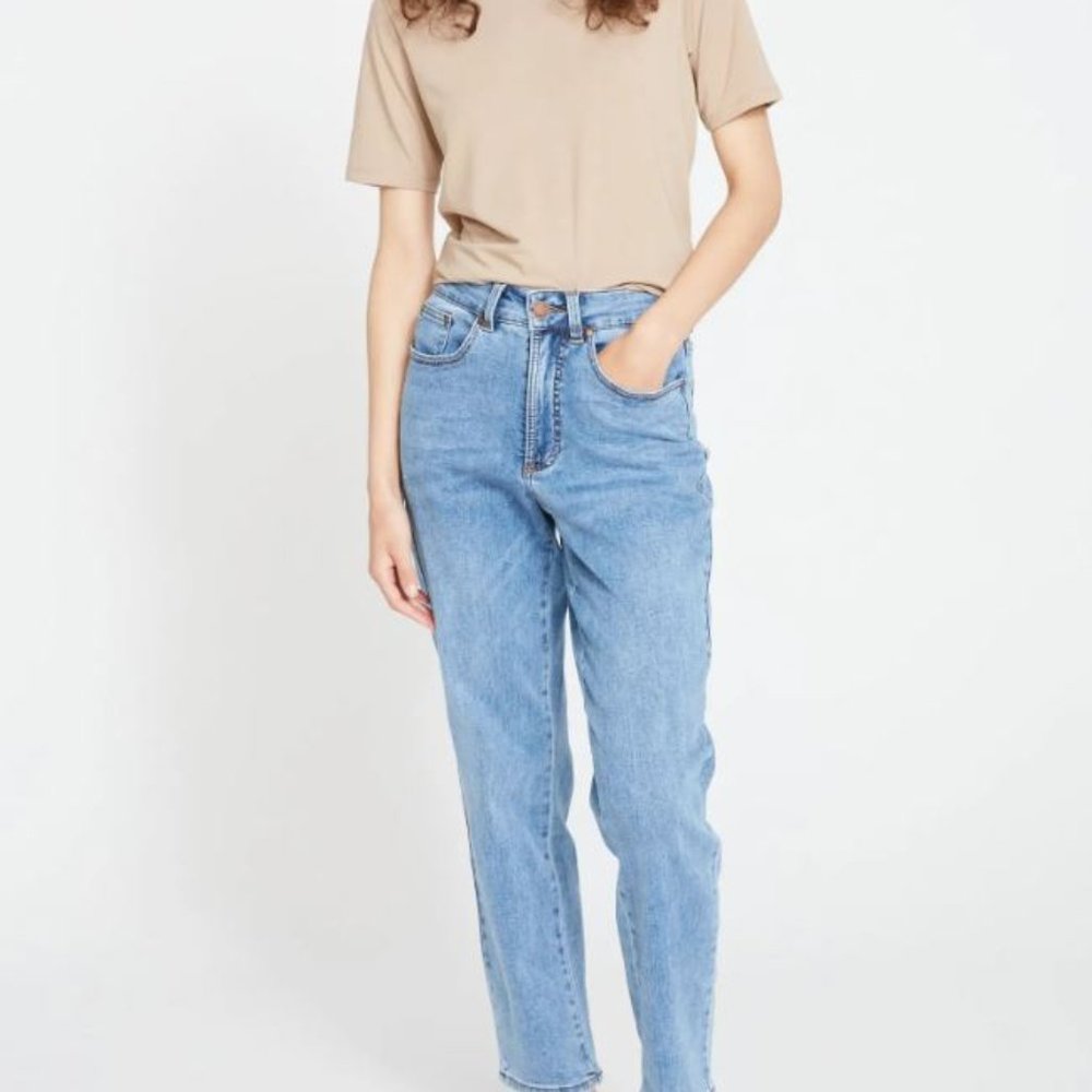 Size 18 Universal Standard Dylan High-Rise Tapered Jeans in Classic Washed Blue